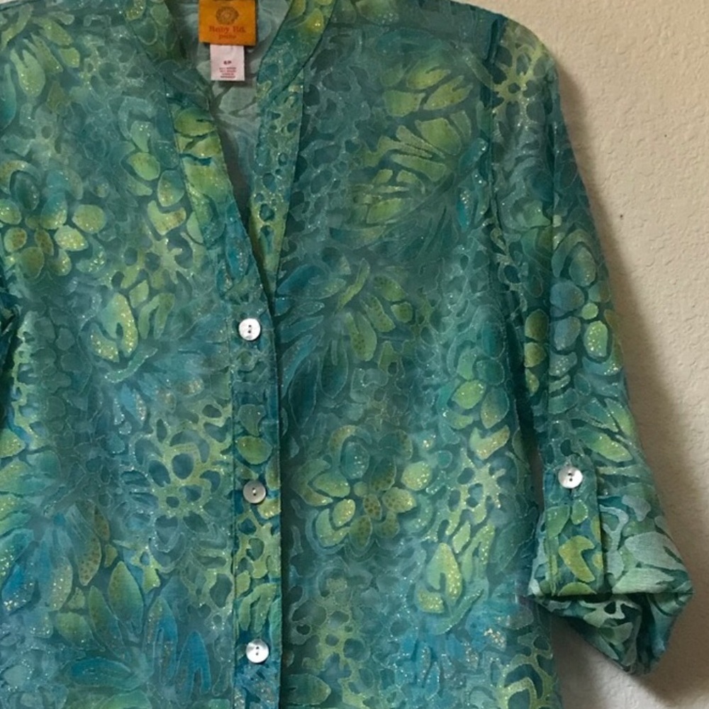 Ruby Rd. Blue Green Shimmering Sheer Button Down … - image 8